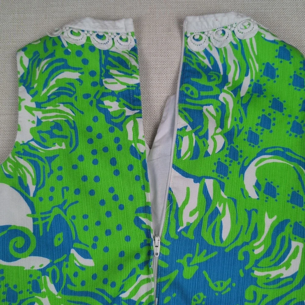 Lilly Pulitzer Girls 10 First Impression Lion Shift Dress Green Blue Lace Tie